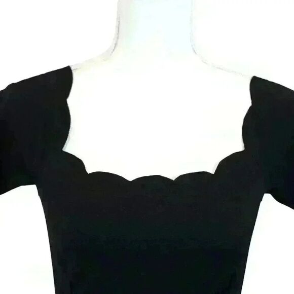 Nine Britton Black Off Shoulder Scallop Neck Mini Dress Made in USA Size Medium - Picture 2 of 7